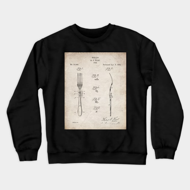 Kitchen Fork Patent - Chef Cook Country Farmhouse Art - Antique Crewneck Sweatshirt by patentpress